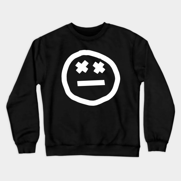 White Line Minimal Round Face X Eyes Crewneck Sweatshirt by ellenhenryart